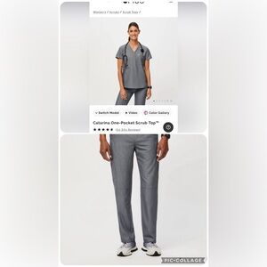 Figs Charcoal Scrubs Large Catrina Top and Medium Pants Set